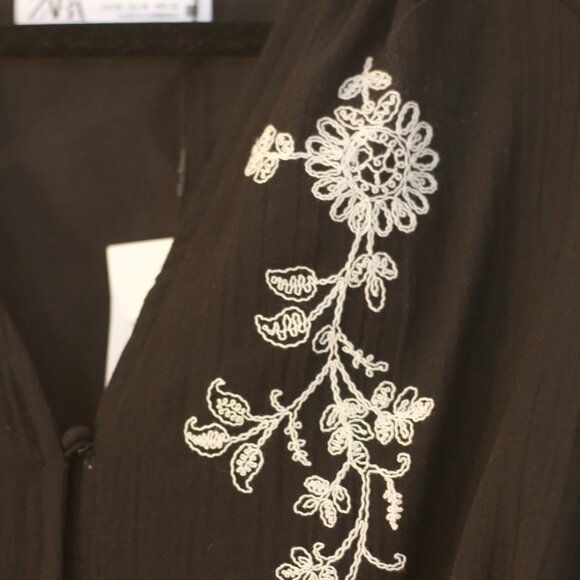 NWT Zara Black Embroidered Mini Dress - Picture 5 of 8
